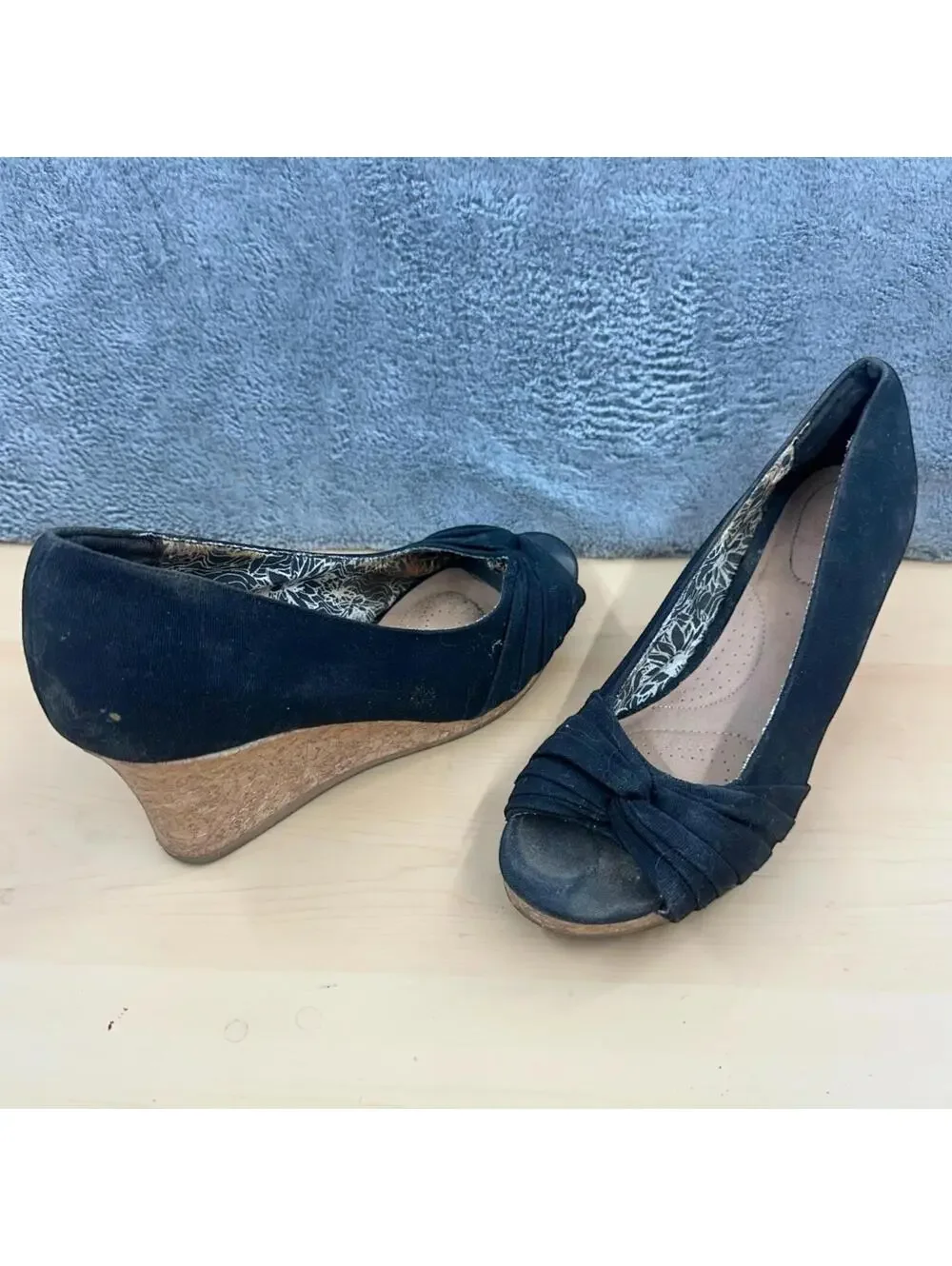 Dexflex Comfort Black Canvas‎ Peep Toe Wedge